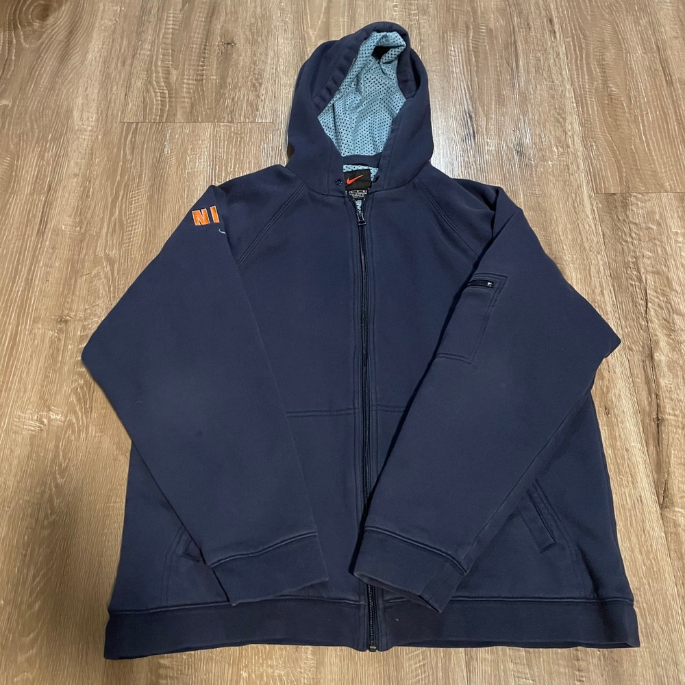 Nike Mens Hoodie Large Navy Blue Cotton Blend Full Zip Utility Pocket Athletic